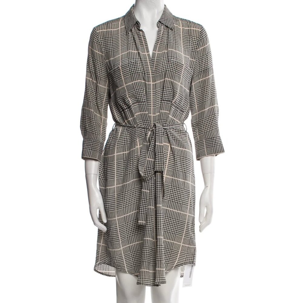 L'Agence Midi Silk Plaid Shirt Dress